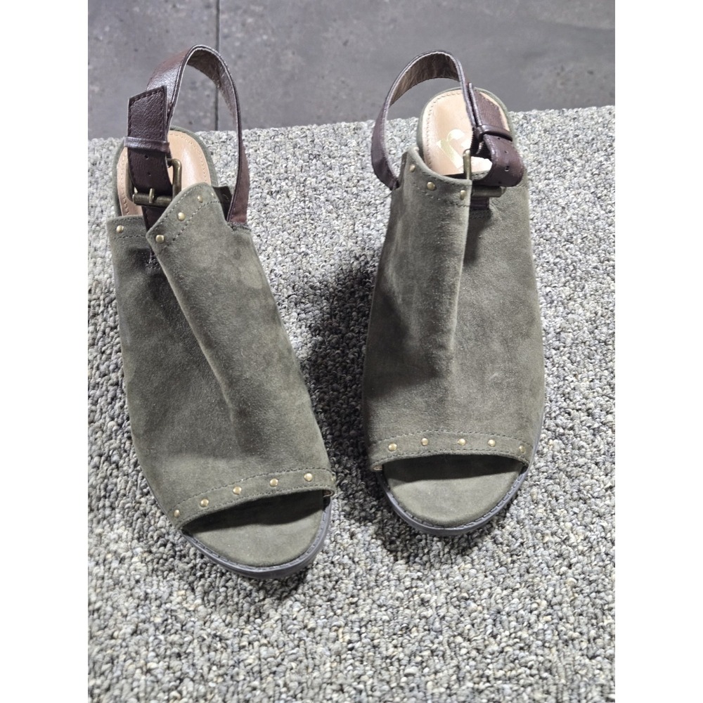 Report Olive Green Suede Peep Toe Block Heel Mules 9W